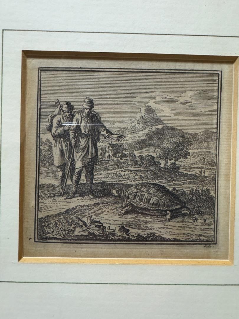 Print Jan Luyken (16491712) Antique Engraving Tortoise Moral Scene 1749 Dutch (1 of 9)