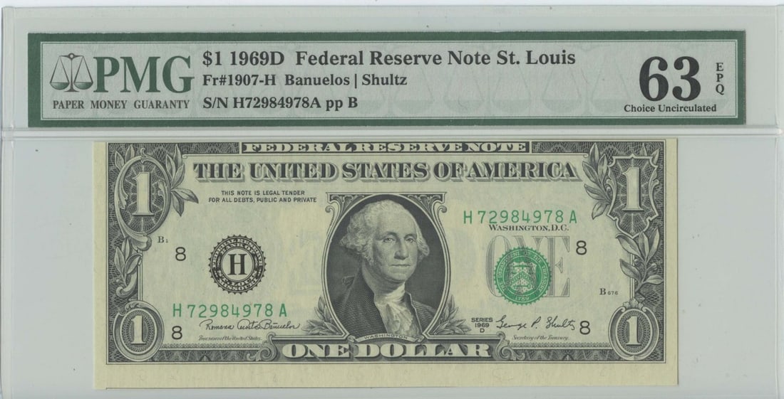 ERROR 1969D $1 FRN St Louis FR#1907-H PMG 63 CH Unc EPQ Misalignment: ERROR 1969D $1 FRN St Louis FR#1907-H PMG 63 CH Unc EPQ Misalignment This listing features ERROR 1969D $1 FRN St Louis FR#1907-H PMG 63 CH Unc EPQ Misalignment. Item specifics are provided below. Item