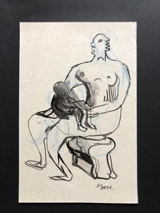 Framed HENRY MOORE Original Painting Ink and Watercolour on wove paper Signed (1 of 9)