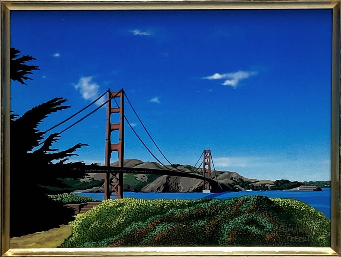 Framed Robert Blumhagen -Skybridge Uniquel Painting Acrylic on Canvas Signed (1 of 9)