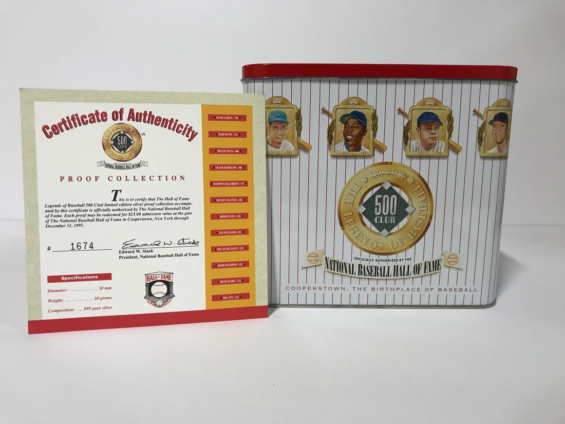 Set Hall Of Fame Legends of Baseball 500 HR Club .999 Silver Coin: Set Hall Of Fame Legends of Baseball 500 HR Club .999 Silver Coin This listing features Set Hall Of Fame Legends of Baseball 500 HR Club .999 Silver Coin. Item specifics are provided below. Item Speci