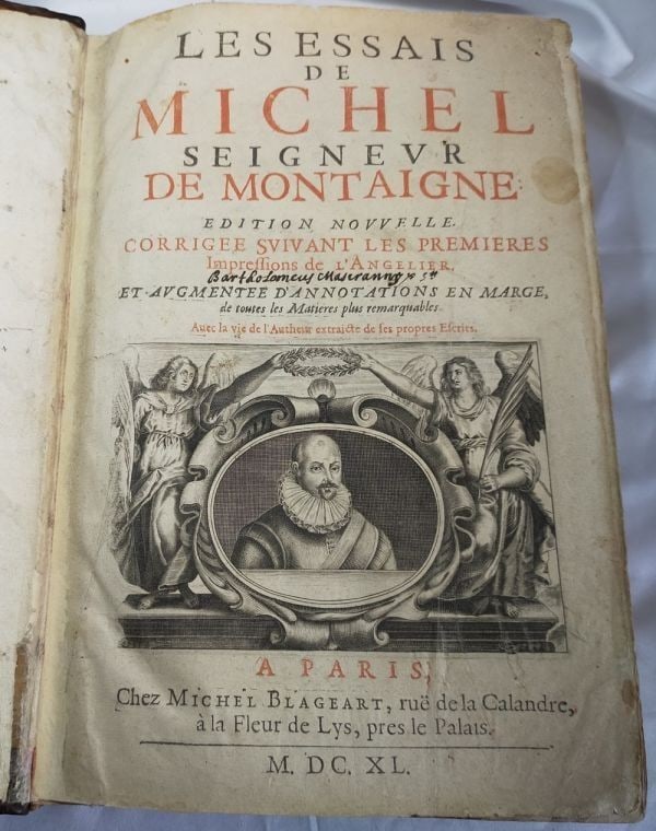 Philosophy 1640 Montaigne Les Essais Large Folio Edition Blageart Early French: Philosophy 1640 Montaigne Les Essais Large Folio Edition Blageart Early French This listing features Philosophy 1640 Montaigne Les Essais Large Folio Edition Blageart Early French. Item specifics are
