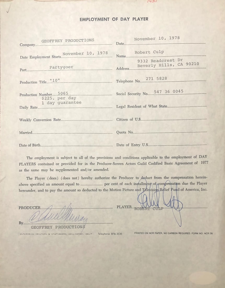 (JSA) Robert Culp Autographed Contract (1 of 2)