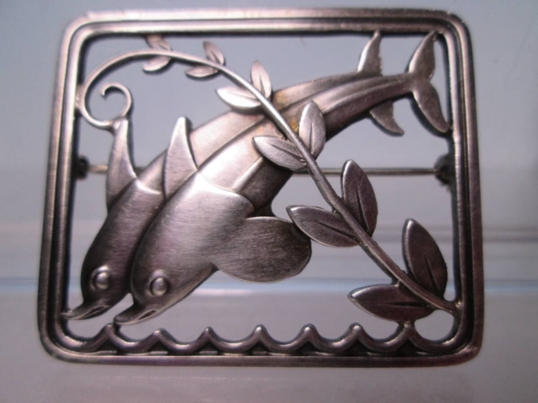 Square" Georg Jensen. Malinowski Sterling Silver Brooch "Dolphin (1 of 8)