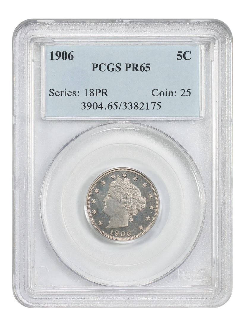 Liberty Nickel - 1906 5C PCGS PR65: Liberty Nickel - 1906 5C PCGS PR65 This listing features Liberty Nickel - 1906 5C PCGS PR65. Item specifics are provided below. Item Specifics: Certification: PCGS Certification Number: 03382175 Circu