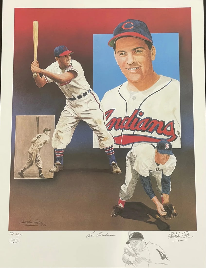 (JSA Lou Boudreau & Christopher Paluso Signed18x24 Artist Proof Lithograph 18/ 50 (1 of 2)