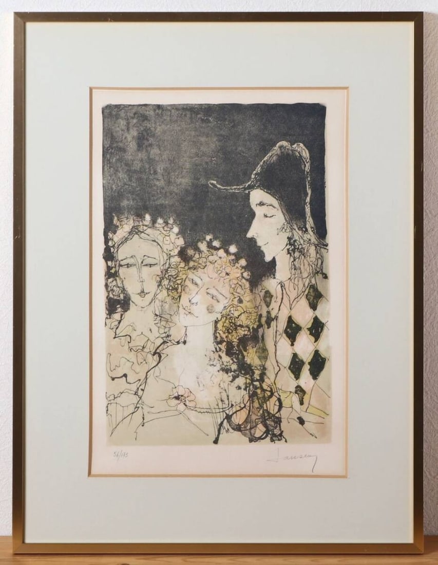 Authentic Jean Jansem ARLEQUIN ET JEUNES FILLES Lithograph 1977 Signed ED 56/ 175 (1 of 6)