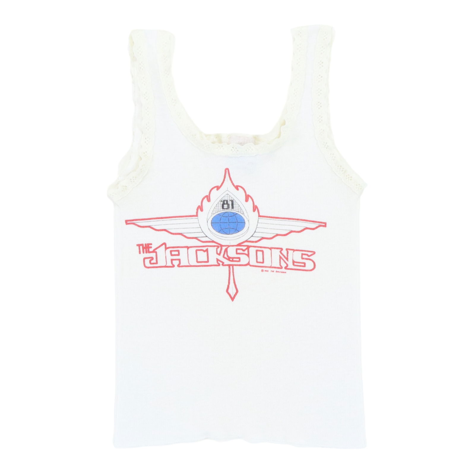 Top 1981 The Jacksons Tour Lace Tank: Top 1981 The Jacksons Tour Lace Tank This listing features Top 1981 The Jacksons Tour Lace Tank. Item specifics are provided below. Item Specifics: Size: Small Tag Size: Small Material: 50/50 Poly/Cot