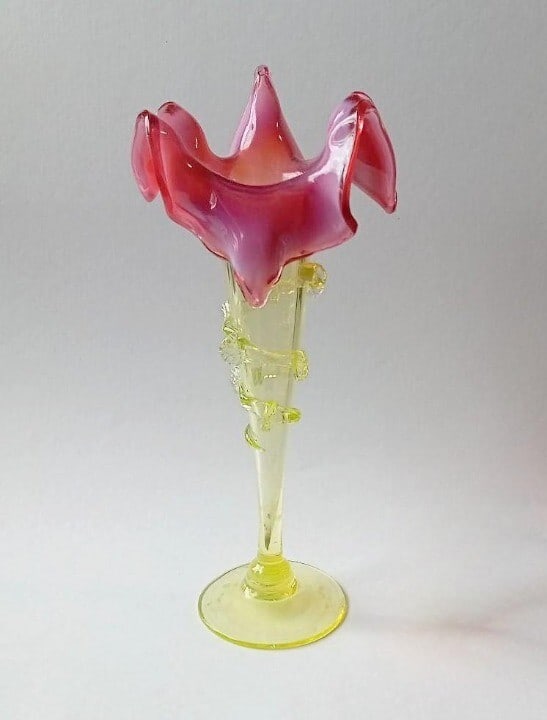 Antique Uranium Glass Vase Cranberry Vaseline European Floral Design H 9.4In (1 of 9)