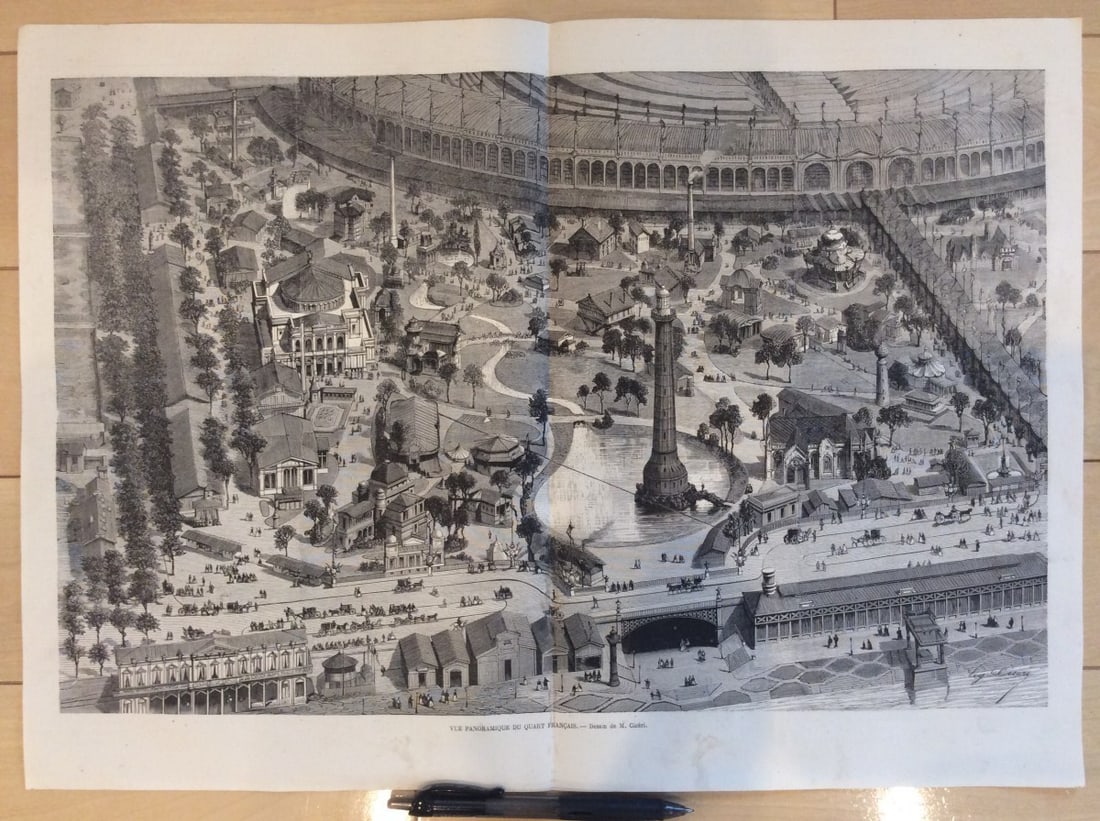 Print 1867 Paris Exposition Universelle Wood Engraving Panorama French Quarter (1 of 4)