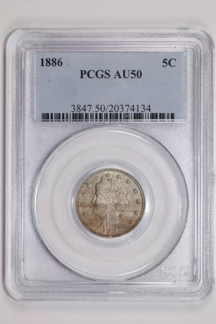 AU50 1886 LIBERTY V NICKEL PCGS: AU50 1886 LIBERTY V NICKEL PCGS This listing features AU50 1886 LIBERTY V NICKEL PCGS. Item specifics are provided below. Item Specifics: Country Of Origin: USA Certification: PCGS Composition: