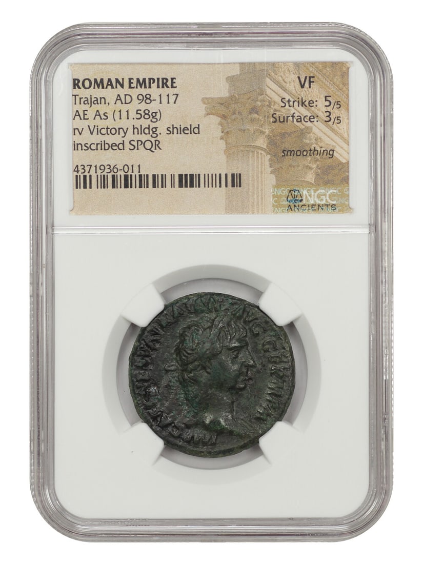 VF Ancient Roman: Trajan (AD 98-117) AE As NGC: VF Ancient Roman: Trajan (AD 98-117) AE As NGC This listing features VF Ancient Roman: Trajan (AD 98-117) AE As NGC. Item specifics are provided below. Item Specifics: Certification: NGC