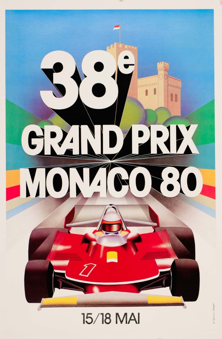 Condition Monaco Grand Prix 1980 By J Grognet Vintage Poster In Excellent (1 of 3)