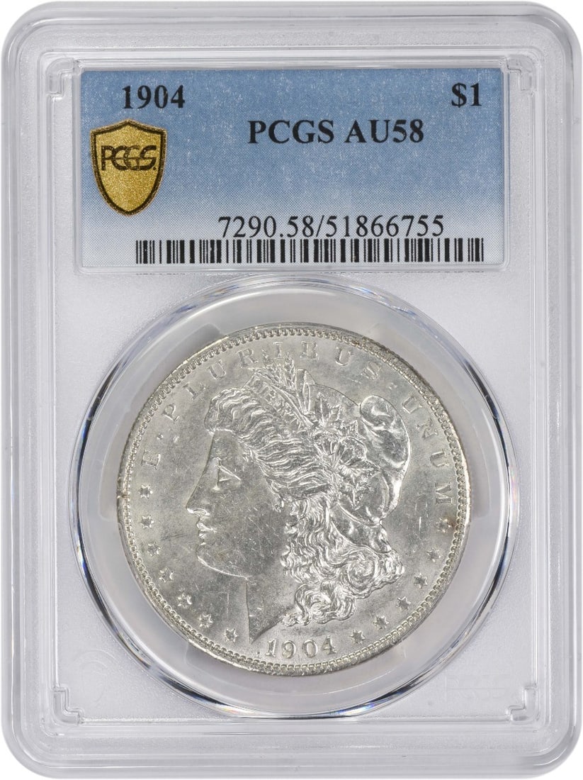 PCGS 1904 Morgan Silver Dollar AU58: PCGS 1904 Morgan Silver Dollar AU58 This listing features PCGS 1904 Morgan Silver Dollar AU58. Item specifics are provided below. Item Specifics: Country Of Origin: United States Certification: PCGS