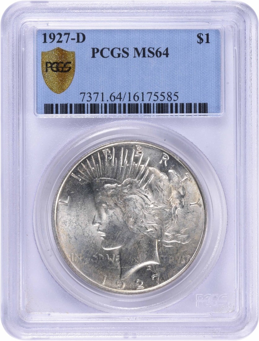PCGS 1927-D Peace Silver Dollar MS64: PCGS 1927-D Peace Silver Dollar MS64 This listing features PCGS 1927-D Peace Silver Dollar MS64. Item specifics are provided below. Item Specifics: Country Of Origin: United States Certification: