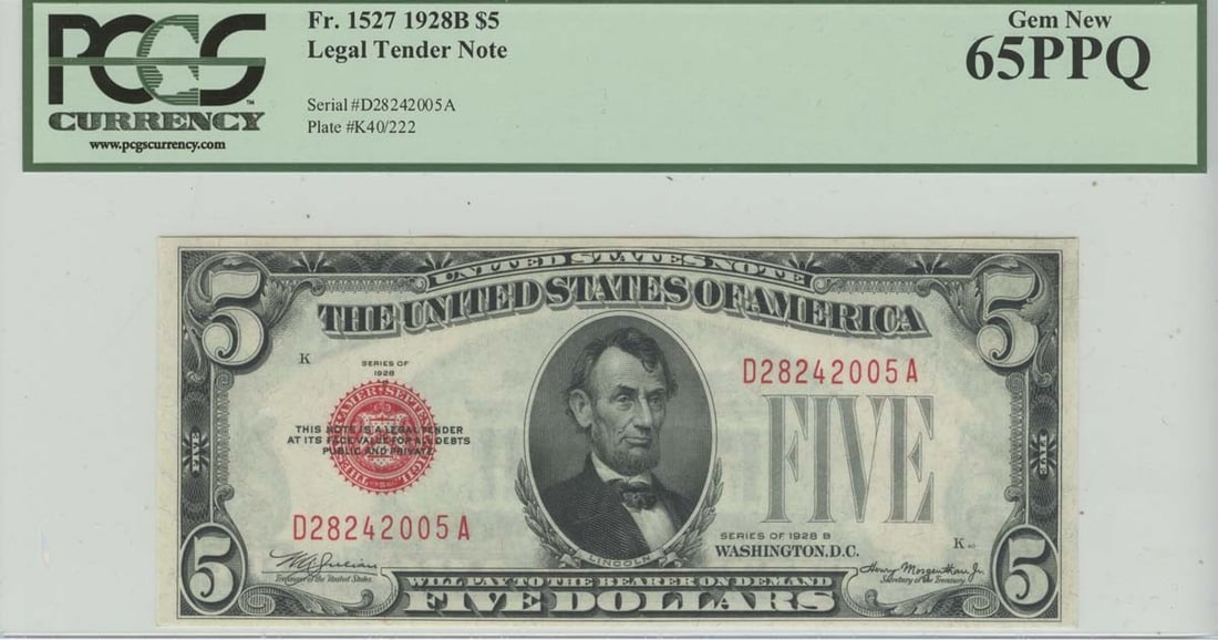 PPQ 1928B $5 Legal Tender Note PCGS Gem New (1 of 1)
