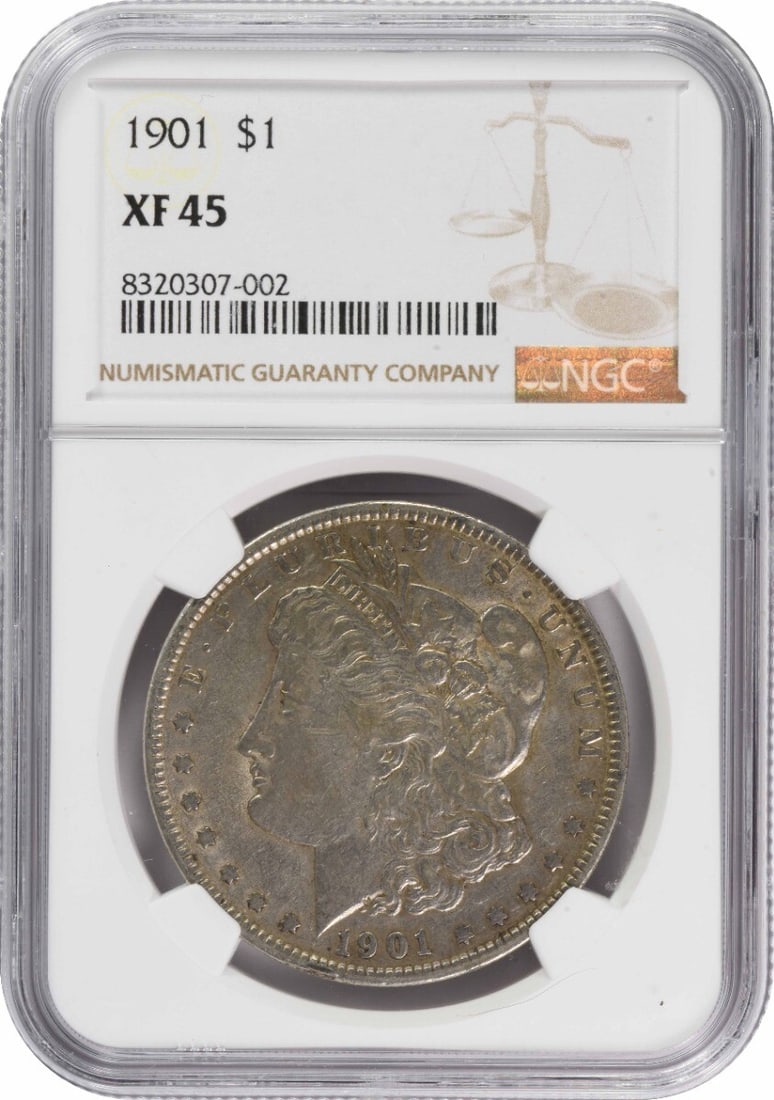 NGC 1901 Morgan Silver Dollar EF45: NGC 1901 Morgan Silver Dollar EF45 This listing features NGC 1901 Morgan Silver Dollar EF45. Item specifics are provided below. Item Specifics: Country Of Origin: United States Certification: NGC Circ