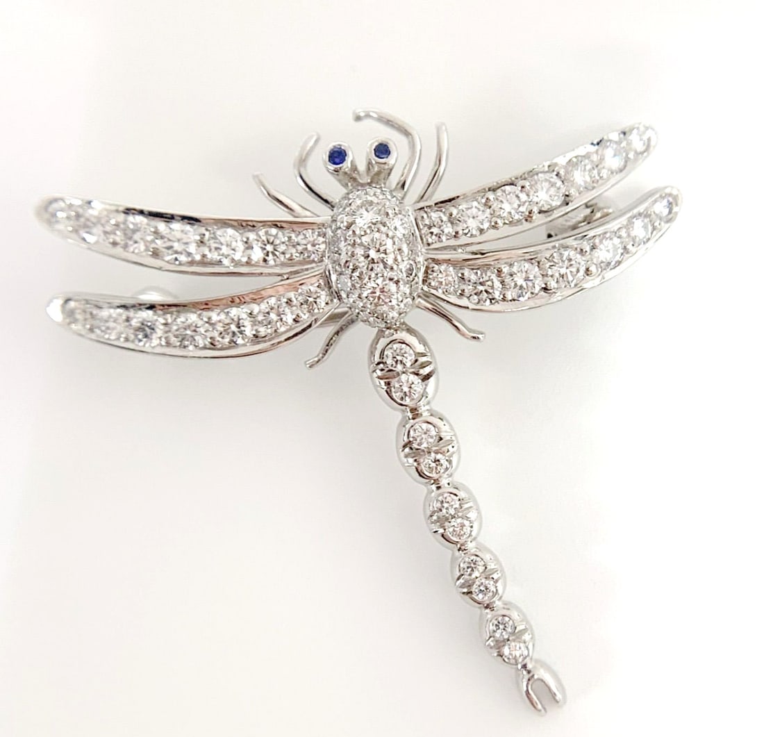 Top Tiffany & Co Enchant Dragonfly Diamond Sapphire Platinum 950 Brooch Pendant (1 of 6)