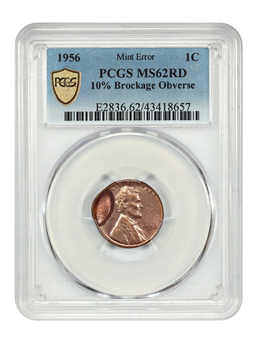 Obverse) Mint Error: 1956 1C PCGS MS62RD (10% Brockage (1 of 4)