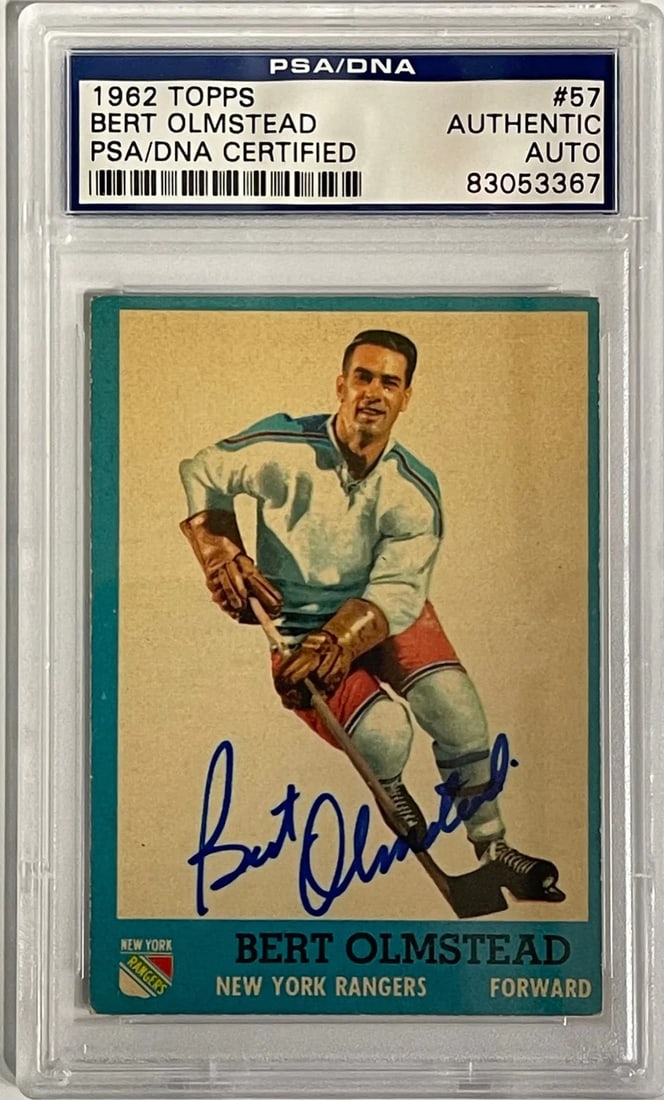 (PSA) Bert Olmstead Autographed 1962-63 Topps Card #57: (PSA) Bert Olmstead Autographed 1962-63 Topps Card #57 This listing features (PSA) Bert Olmstead Autographed 1962-63 Topps Card #57. Item specifics are provided below. Item Specifics: Brand: Professio