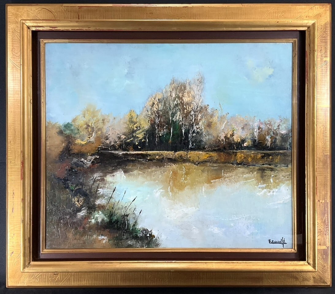 Framed Escudie Original Oil Painting 15F Autumn Lake French Landscape Large: Framed Escudie Original Oil Painting 15F Autumn Lake French Landscape Large This listing features Framed Escudie Original Oil Painting 15F Autumn Lake French Landscape Large. Item specifics are provid