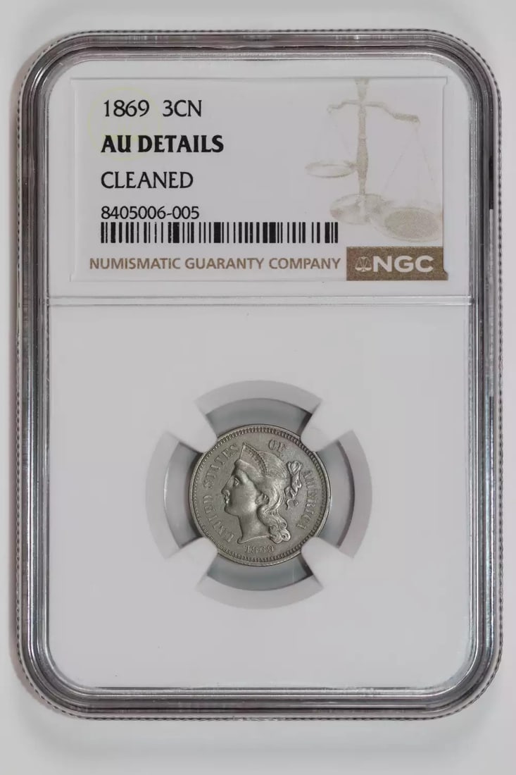 DETAILS 1869 THREE CENT NICKEL NGC AU (1 of 2)