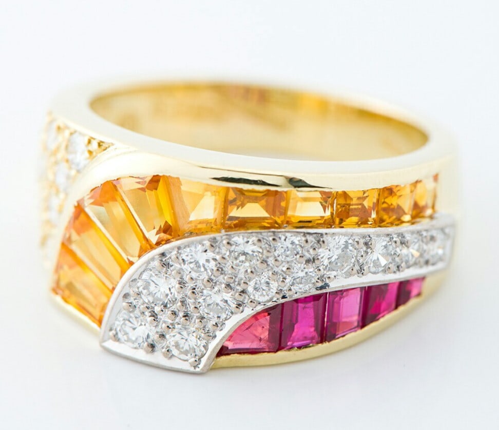 Ring Mozafarian 3.22ct Yellow Sapphire 1.02ct Ruby Diamond 18k Yellow Gold (1 of 5)