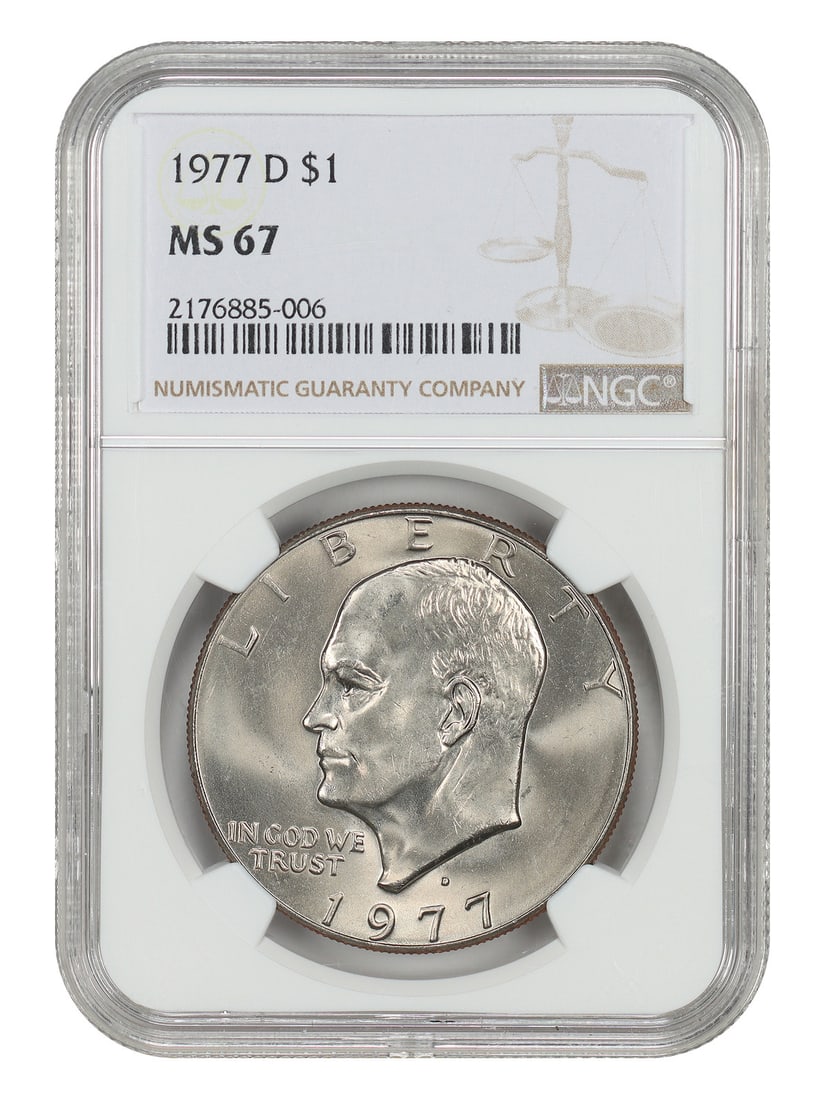 Ike Dollar - 1977-D $1 NGC MS67: Ike Dollar - 1977-D $1 NGC MS67 This listing features Ike Dollar - 1977-D $1 NGC MS67. Item specifics are provided below. Item Specifics: Certification: NGC Certification Number: 2176885006 Circulated