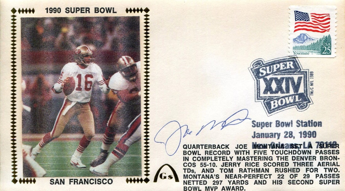 Cover Joe Montana Autographed Gateway First Day: Cover Joe Montana Autographed Gateway First Day This listing features Cover Joe Montana Autographed Gateway First Day. Item specifics are provided below. Item Specifics: Signed in blue pen across the
