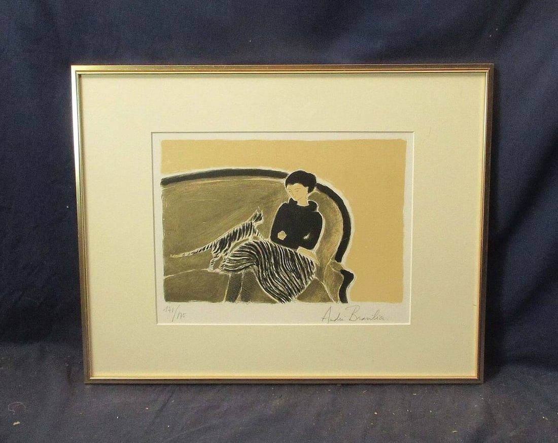 Art Andre Brasilier Cat and Lady Lithograph Signed ED 171/ 175 Framed Collectible (1 of 8)