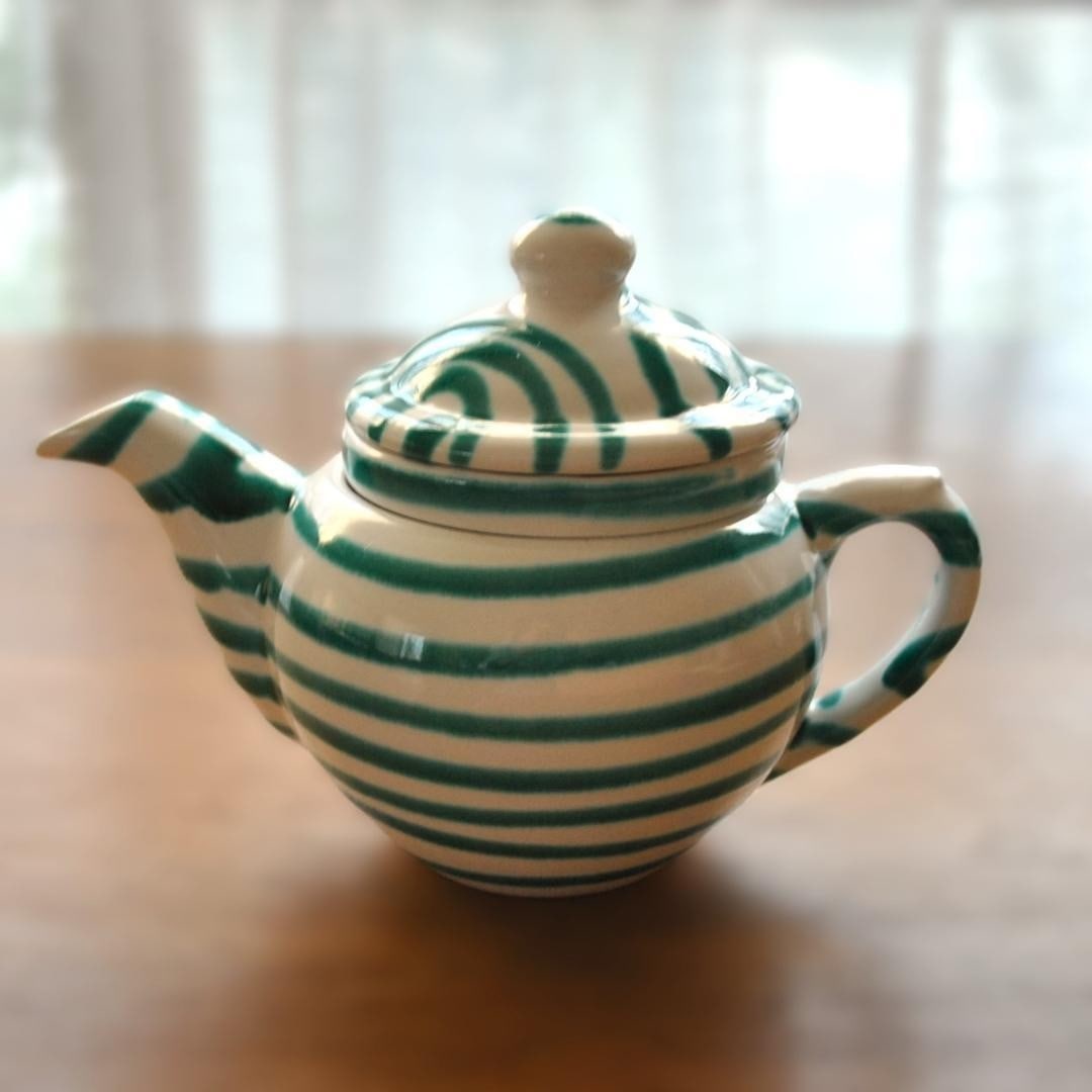 Austria Gmundner Keramik Grungeflammt Ceramic Tea Pot Green With Strainer (1 of 15)