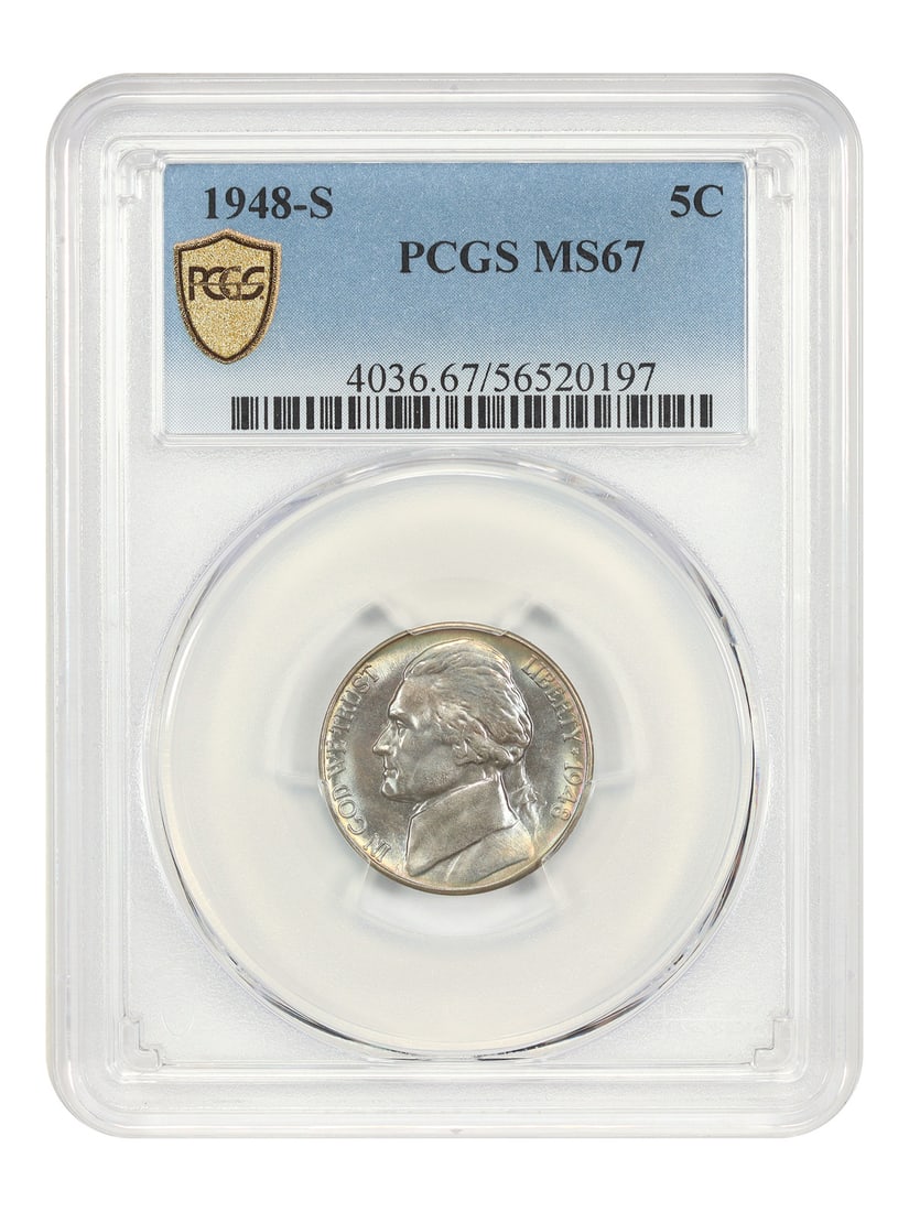 Jefferson Nickel - 1948-S 5C PCGS MS67: Jefferson Nickel - 1948-S 5C PCGS MS67 This listing features Jefferson Nickel - 1948-S 5C PCGS MS67. Item specifics are provided below. Item Specifics: Certification: PCGS Certification Number: 565201