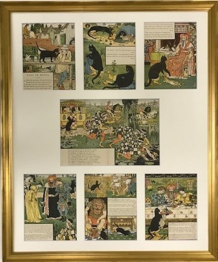 Framed 1897 Walter Crane Puss in Boots 7 Chromolithographs (1 of 10)