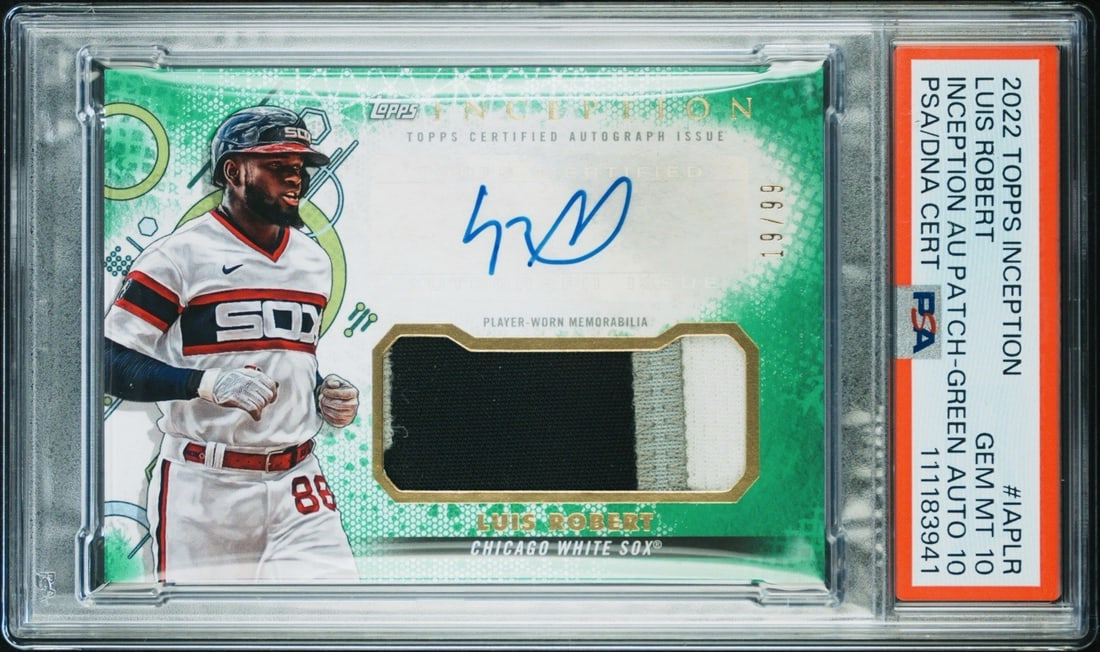? 2022 TOPPS INCEPTION LUIS ROBERT PATCH AUTO GREEN/ 99 PSA 10 AUTO 10 POP 4 (1 of 3)