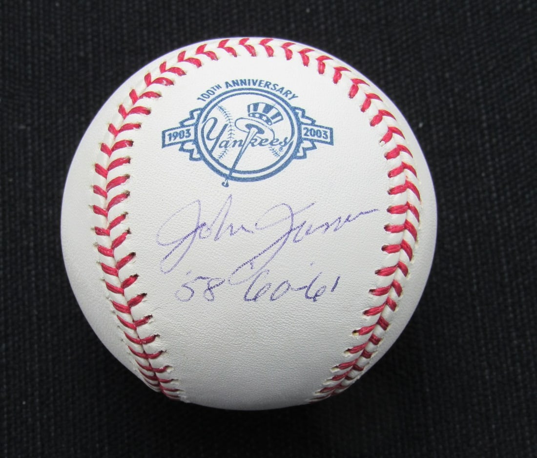 186884 Johnny James Signed/ Auto Yankees 100th OML Baseball JSA Inscr (1 of 2)