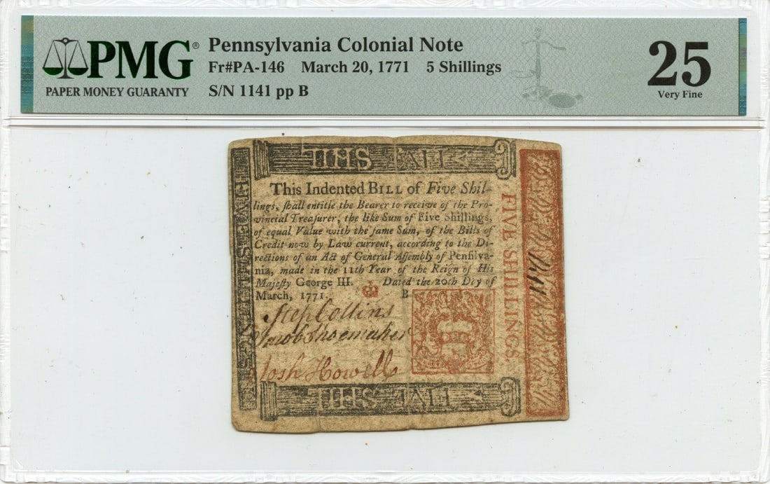 5 Shillings Pennsylvania Colonial Note FR#PA-146 PMG VF25 - 1771 March 20 (1 of 1)
