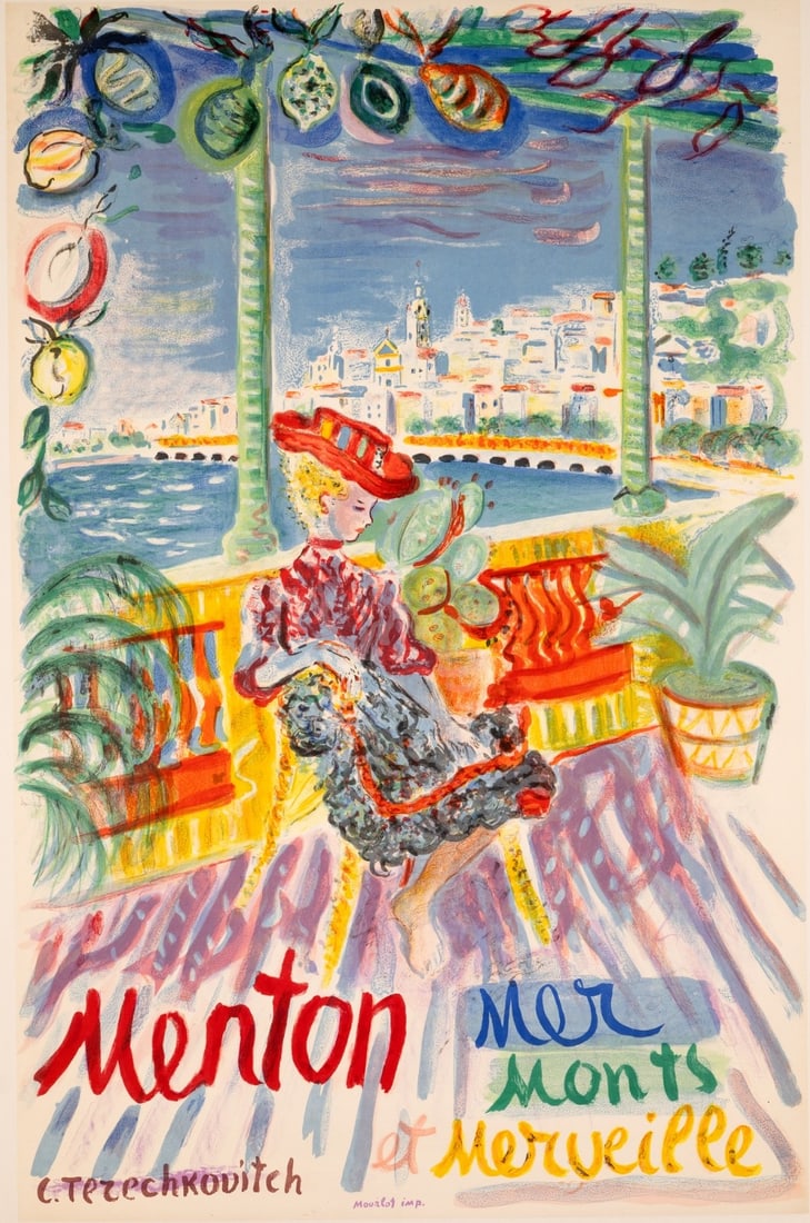 1960 Menton Original French Travel Constantin Terechkovitch Stone Litho Mourlot (1 of 3)