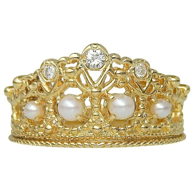 Ring Franklin Mint Princess Tiara Motif Diamond Pearl 18k Yellow Gold Band (1 of 7)