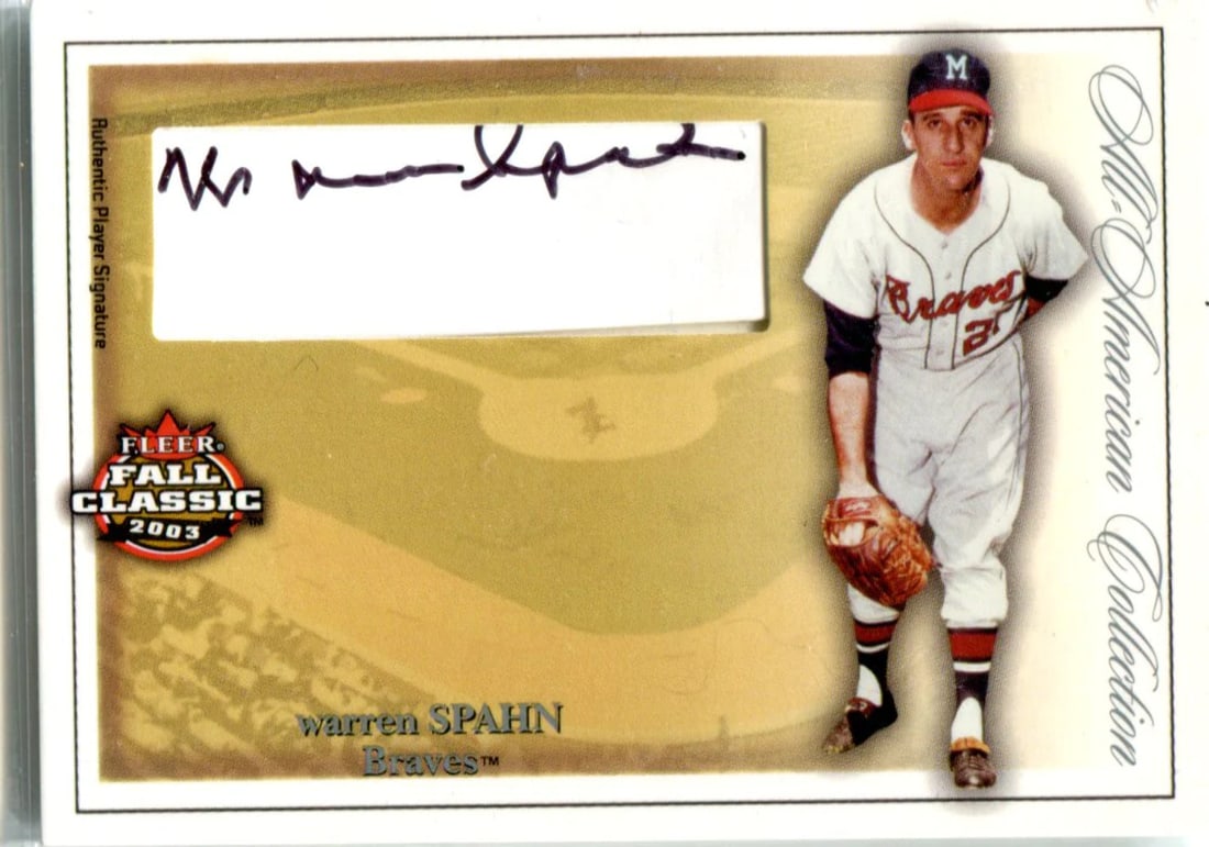 100 Warren Spahn 2003 Fleer Autographed Cut Card #45/: 100 Warren Spahn 2003 Fleer Autographed Cut Card #45/ This listing features 100 Warren Spahn 2003 Fleer Autographed Cut Card #45/. Item specifics are provided below. Item Specifics: Brand: Topps