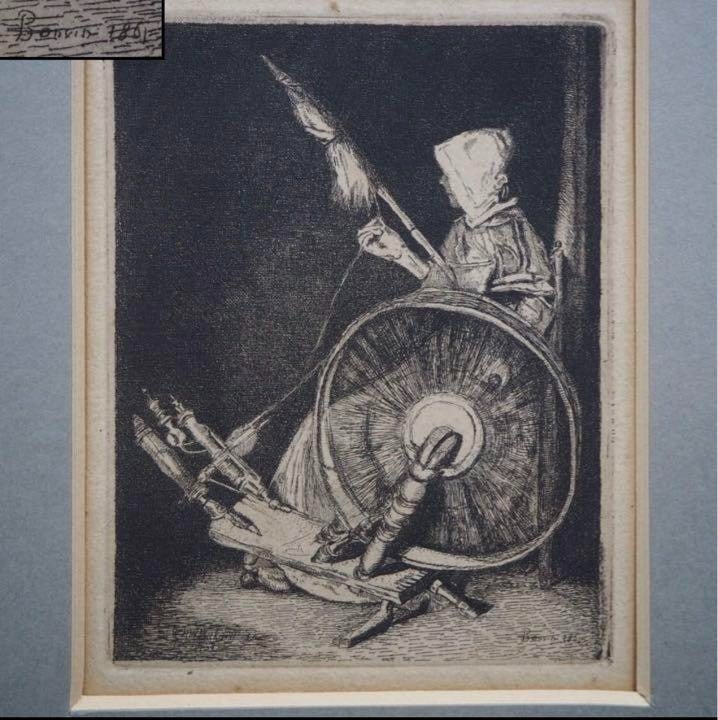 Wheel Franois Bonvin Etching "Spinner" Realist French Old Woman at Spinning: Wheel Franois Bonvin Etching "Spinner" Realist French Old Woman at Spinning This listing features Wheel Franois Bonvin Etching "Spinner" Realist French Old Woman at Spinning. Item specifics are provid