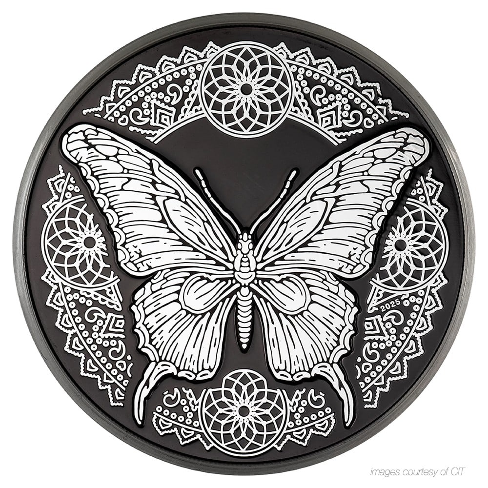 Other - Cook Islands: 2025 $5 1oz Silver Butterfly - Obsidian Black (Box & COA) (1 of 3)