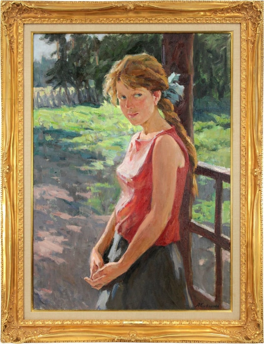 1974) Oil Painting Summer Portrait of Young Woman USSR - Anna Suvorova (Soviet (1 of 8)