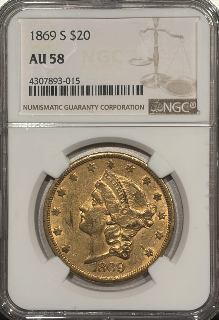 AU58 1869-S DOUBLE EAGLE NGC