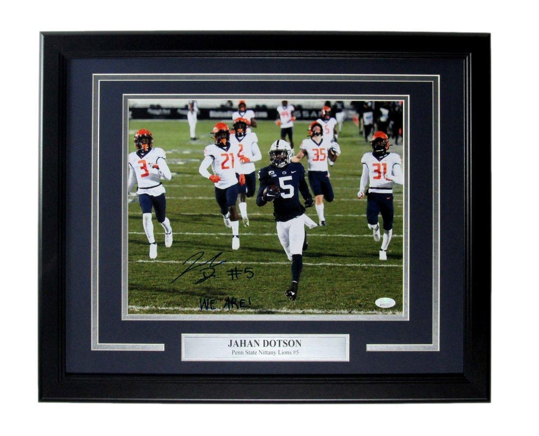 169244 Jahan Dotson Autographed/ Inscribed 11x14 Photo Penn State Framed JSA: 169244 Jahan Dotson Autographed/ Inscribed 11x14 Photo Penn State Framed JSA This listing features 169244 Jahan Dotson Autographed/ Inscribed 11x14 Photo Penn State Framed JSA. Item specifics are prov