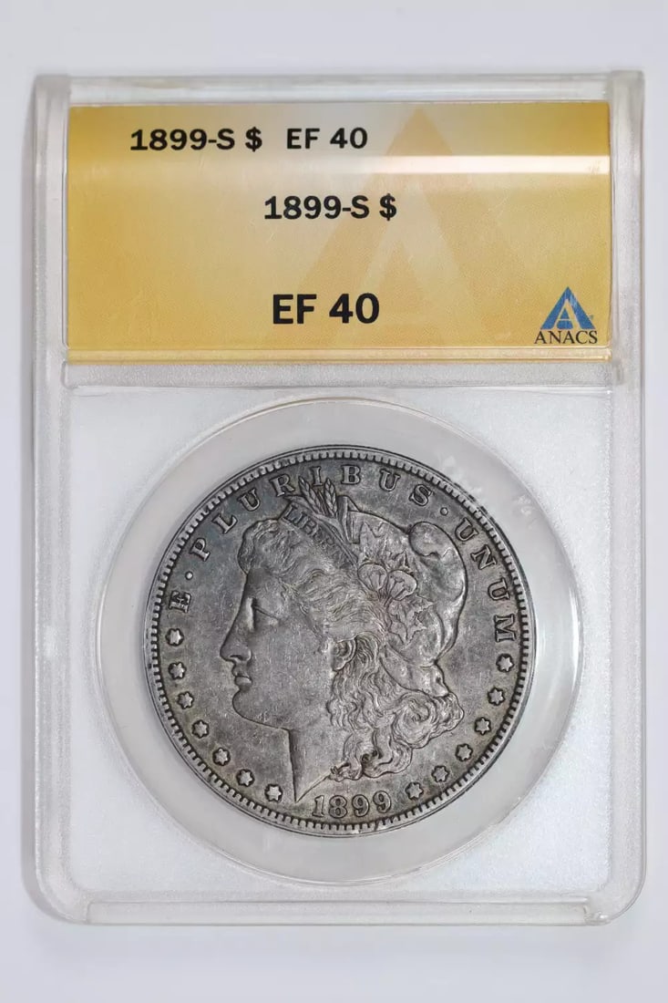 XF40 1899-S MORGAN DOLLAR ANACS: XF40 1899-S MORGAN DOLLAR ANACS This listing features XF40 1899-S MORGAN DOLLAR ANACS. Item specifics are provided below. Item Specifics: Country Of Origin: USA Certification: ANACS Composition: Silve