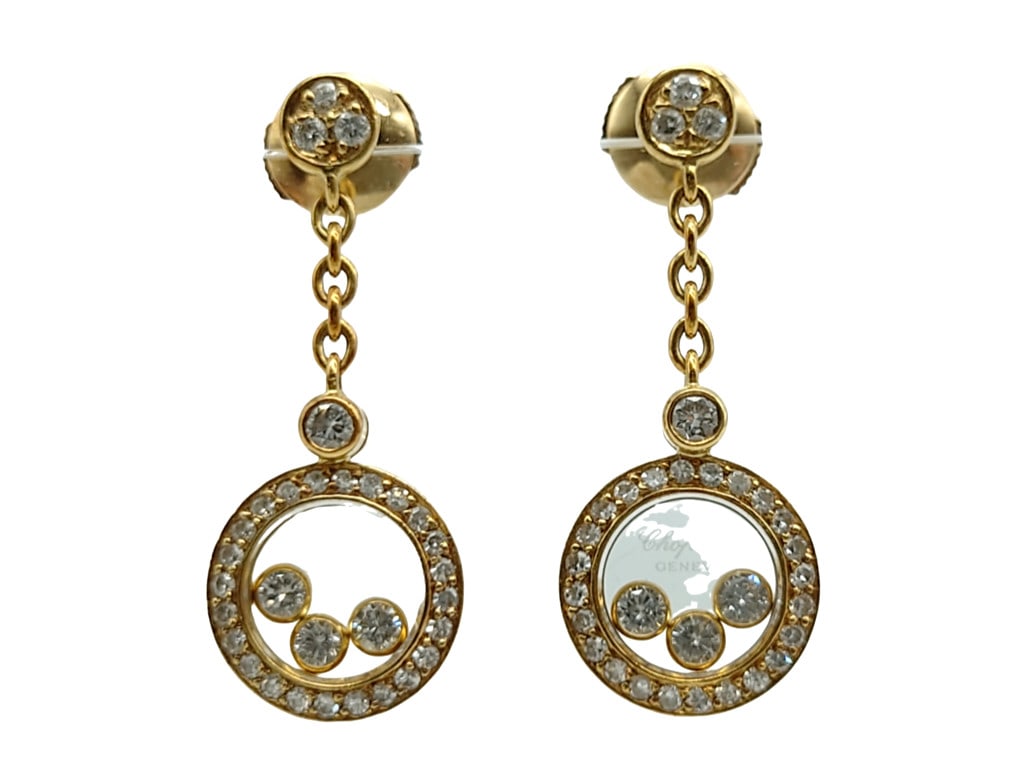 Earrings Vintage Chopard Happy Diamonds 18k Yellow Gold Swing Dangle Drop Round (1 of 10)