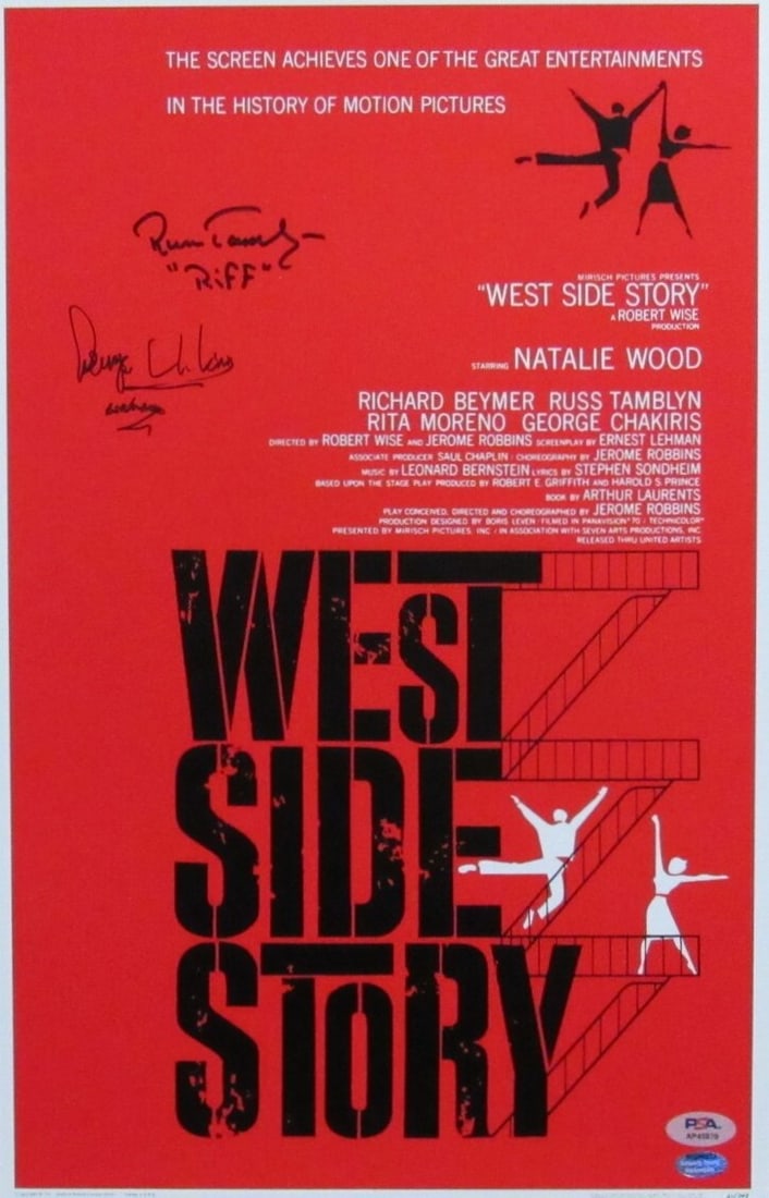 DNA George Chakiris/ Russ Tamblyn Signed/ Insc 11x17 Poster "West Side Story" PSA/ (1 of 3)