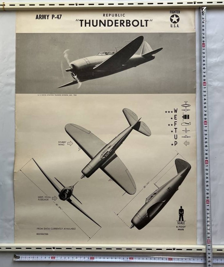 Fighter WWII 1943 US Navy Aircraft Recognition Poster P-47 Thunderbolt Republic (1 of 7)