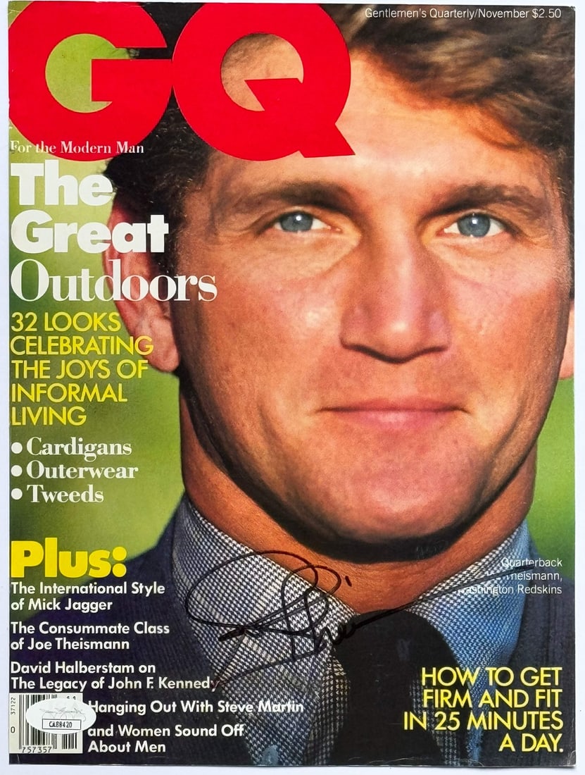 (JSA) Joe Theismann Autographed November 1983 GQ Magazine Cover: (JSA) Joe Theismann Autographed November 1983 GQ Magazine Cover This listing features (JSA) Joe Theismann Autographed November 1983 GQ Magazine Cover. Item specifics are provided below. Item Specifics