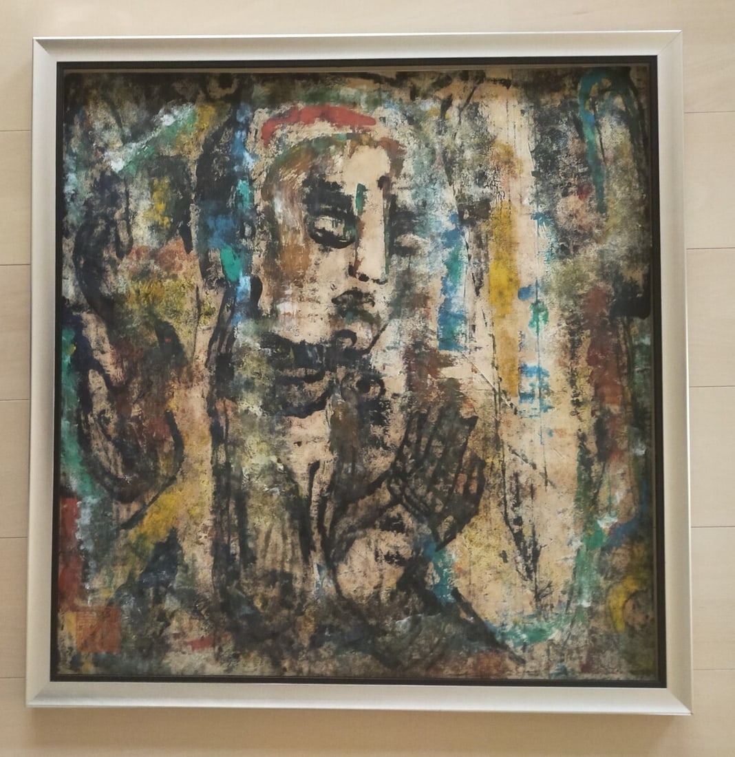 Stone Buddha Unique Oil stick on paper Original Painting - KONG BAIJI (China) (1 of 9)